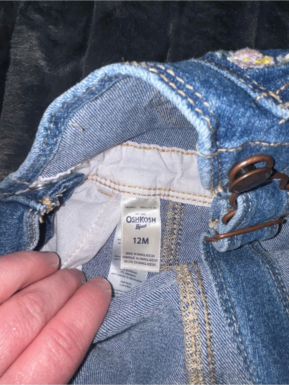 OshKosh B'gosh Blue Denim Overalls with Floral Embroidery